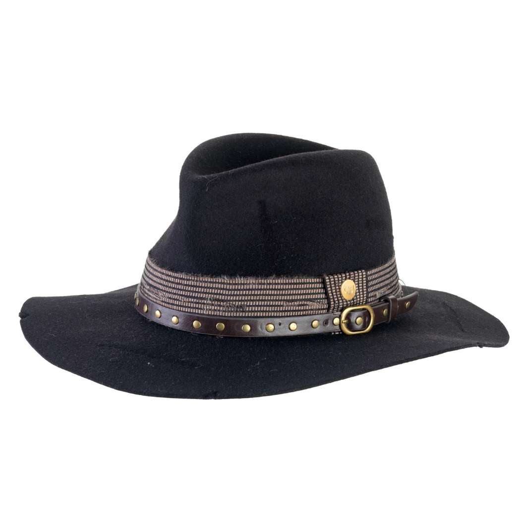 Cappello Country Deluxe color Nero, in feltro antipioggia da uomo, foto con vista inclinata - Primario Nesti