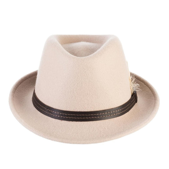 Cappello Trilby Classico color Beige, in feltro di lana merinos da uomo, foto con orientamento frontale - Primario Nesti