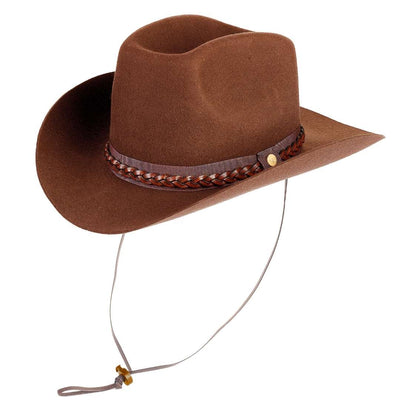Cappello Cowboy Classico color Mogano, in feltro antipioggia da uomo, foto con vista inclinata - Primario Nesti