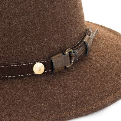 Cappello Fedora Ala Media color Castoro, in feltro di lana merinos da uomo, foto con vista dettaglio ravvicinato - Primario Nesti